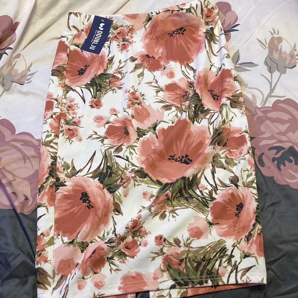 Doublju Skirts Doublju Stretch Knit Pink Floral Midi Pencil Skirt Small Nwt